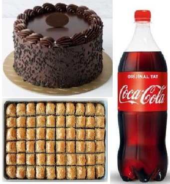 Bol Malzemeli Çikolatalı Pasta Baklava ve Soğuk İçecek Paketi